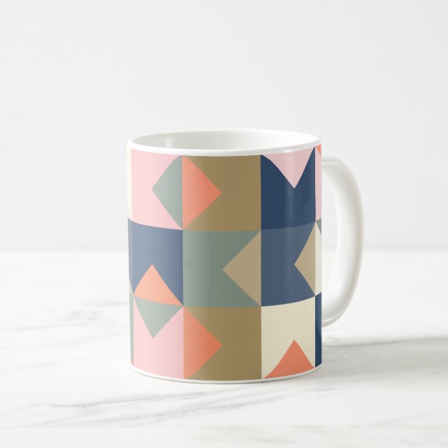 Cute Geometric Pattern in Stylish Navy and Coral Coffee Mug (Front Right)