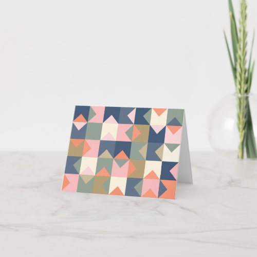 Cute Geometric Pattern in Stylish Navy and Coral Note Card