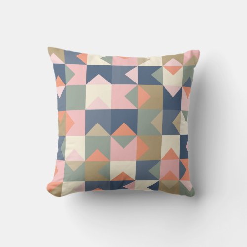 Cute Geometric Pattern in Stylish Navy and Coral Outdoor Pillow