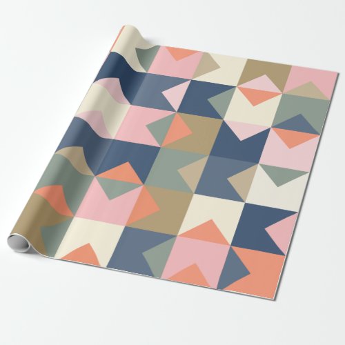 Cute Geometric Pattern in Stylish Navy and Coral Wrapping Paper