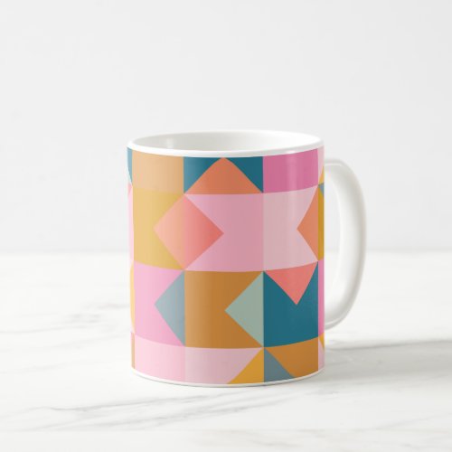 Cute Geometric Pattern in Teal Pink and Yellow Coffee Mug