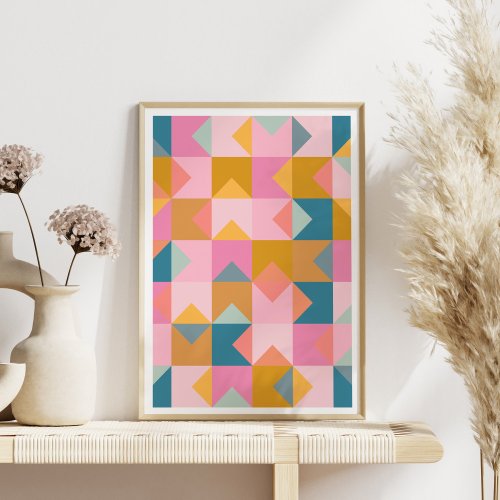 Cute Geometric Pattern in Teal Pink and Yellow Poster
