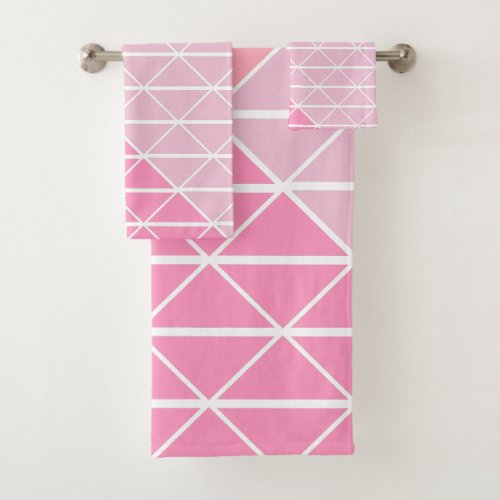 Cute Geometric Pattern of Triangles in Pink Bath Towel Set