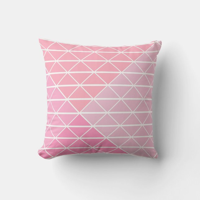 Cute Geometric Pattern of Triangles in Pink Throw Pillow (Front)