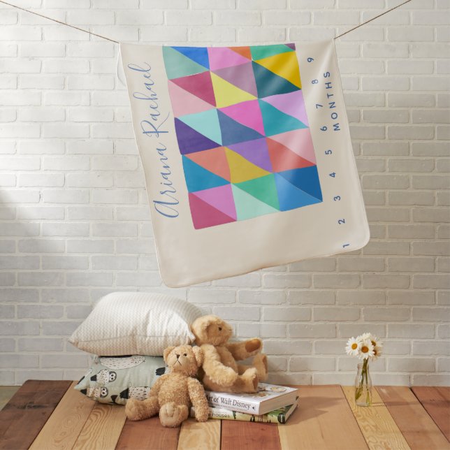 Cute Geometric Personalized Monthly Milestone Baby Blanket (In Situ)