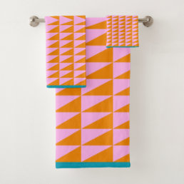 Cute Geometric Shape Pattern Pink Orange Turquoise Bath Towel Set