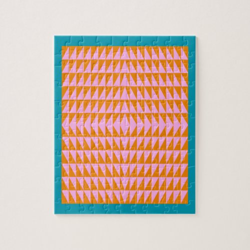 Cute Geometric Shape Pattern Pink Orange Turquoise Jigsaw Puzzle