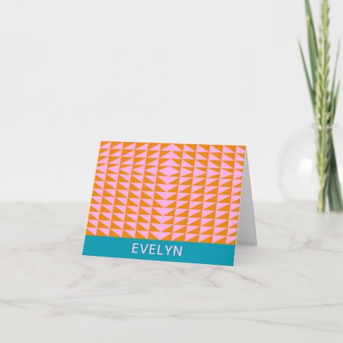 Cute Geometric Shape Pink Turquoise Personalized Note Card