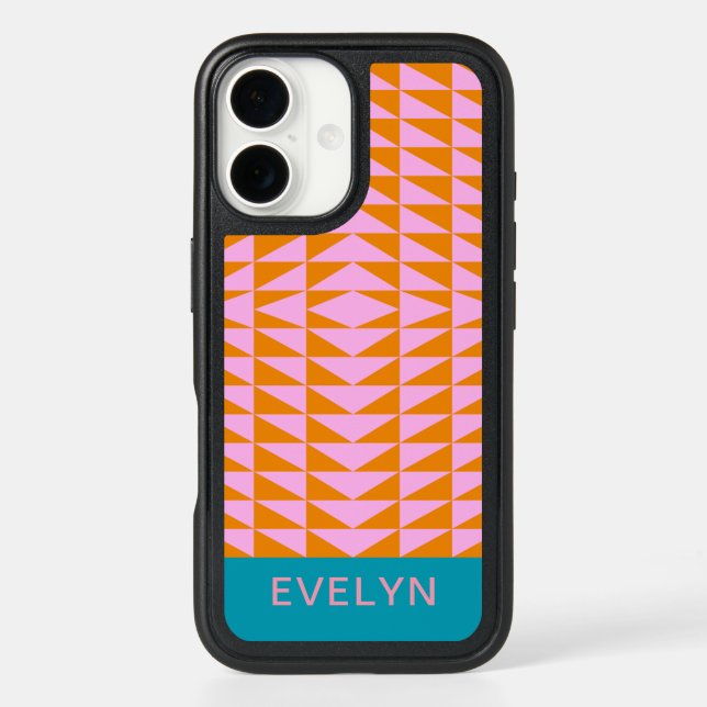 Cute Geometric Shape Pink Turquoise Personalized Otterbox iPhone Case (Back)