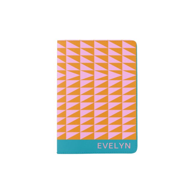 Cute Geometric Shape Pink Turquoise Personalized Passport Holder (Front)