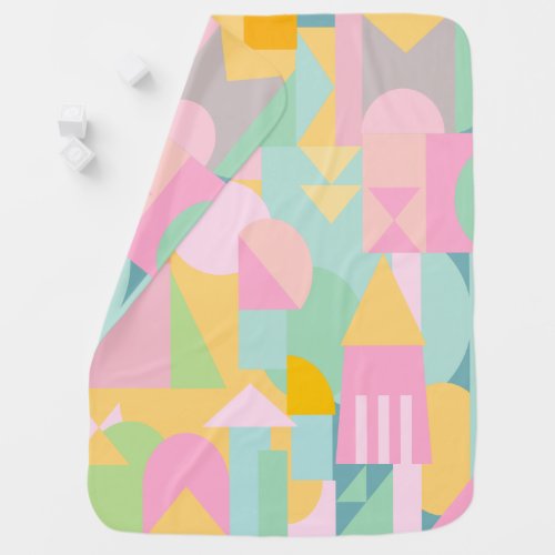 Cute Geometric Shapes Collage in Spring Pastels Baby Blanket
