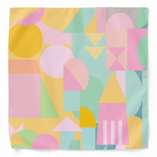 Cute Geometric Shapes Collage in Spring Pastels Bandana