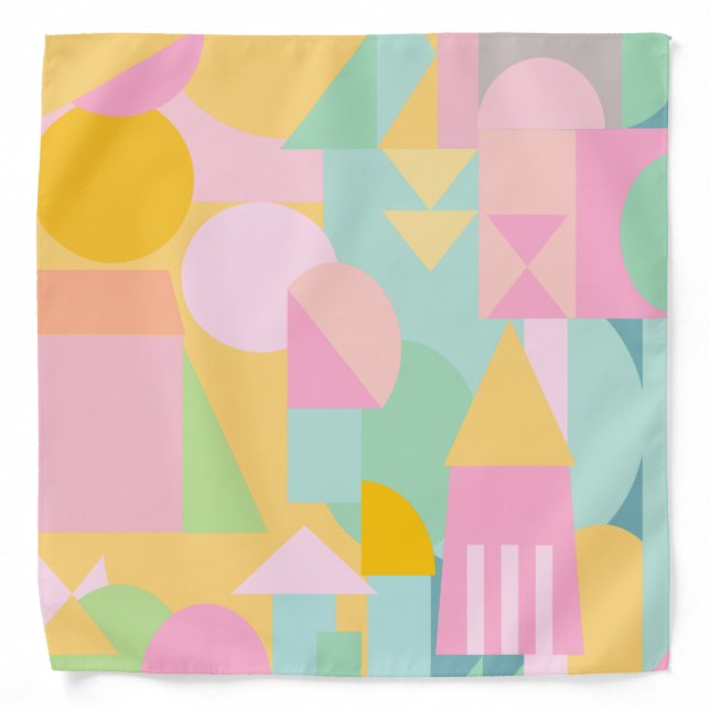 Cute Geometric Shapes Collage in Spring Pastels Bandana (Front)