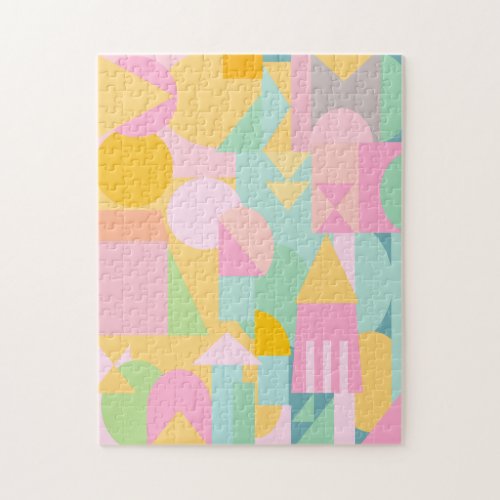 Cute Geometric Shapes Collage in Spring Pastels Jigsaw Puzzle