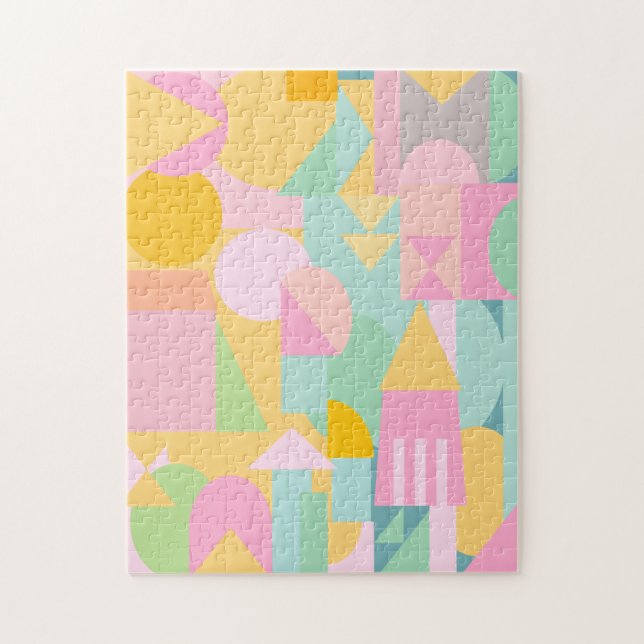 Cute Geometric Shapes Collage in Spring Pastels Jigsaw Puzzle (Vertical)