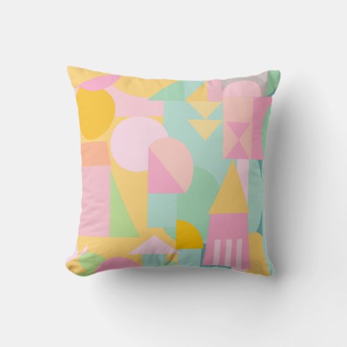 Cute Geometric Shapes Collage in Spring Pastels Throw Pillow