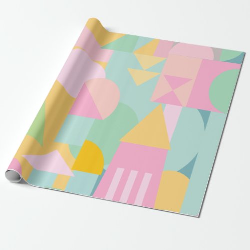 Cute Geometric Shapes Collage in Spring Pastels Wrapping Paper