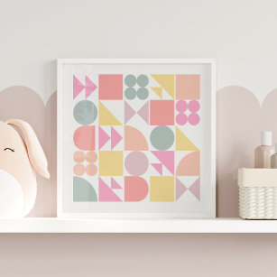 Cute Geometric Shapes Pattern in Soft Pastels Poster