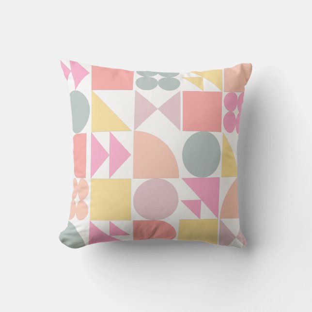 Cute Geometric Shapes Pattern in Soft Pastels Throw Pillow (Front)