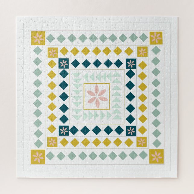 Cute Geometric Shapes Quilt in Pastel Colors Jigsaw Puzzle (Vertical)