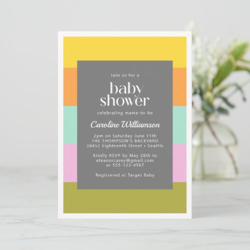 Cute Geometric Stripes Bright Pastels Baby Shower Invitation