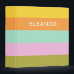 Cute Geometric Stripes Bright Pastels Personalized 3 Ring Binder<br><div class="desc">Simple large striped pattern of color block shapes in a pretty pastel color palette of yellow,  orange,  mint,  pink,  and moss,  personalized with your name.</div>