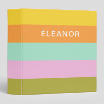 Cute Geometric Stripes Bright Pastels Personalized 3 Ring Binder