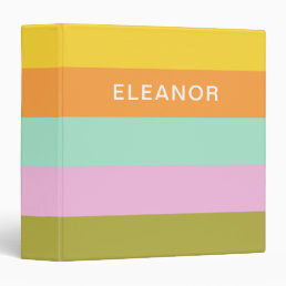 Cute Geometric Stripes Bright Pastels Personalized 3 Ring Binder