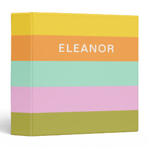 Cute Geometric Stripes Bright Pastels Personalized 3 Ring Binder