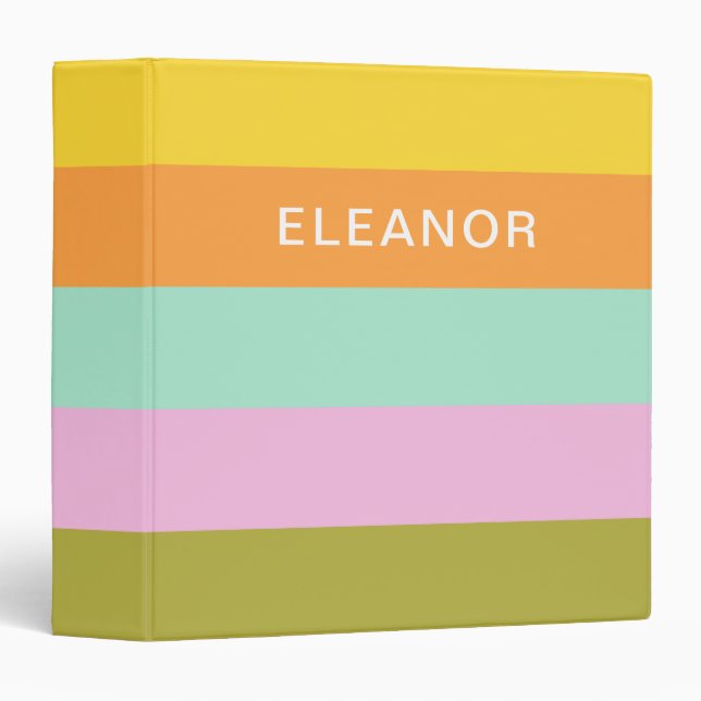 Cute Geometric Stripes Bright Pastels Personalized 3 Ring Binder (Front/Spine)