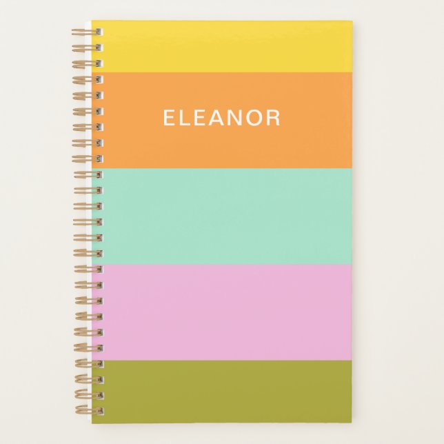 Cute Geometric Stripes Bright Pastels Personalized Planner (Front)