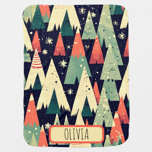  Cute Geometric Trees in Winter Personalized Baby Blanket (Front)