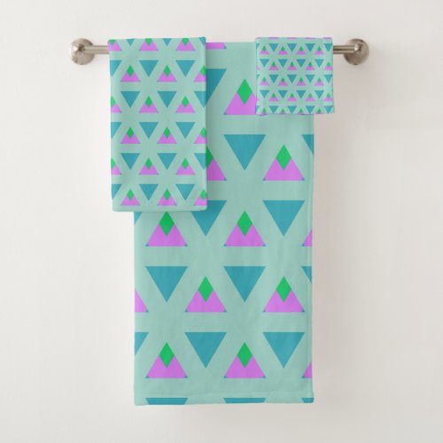 Cute Geometric Triangle Pattern Turquoise Purple Bath Towel Set