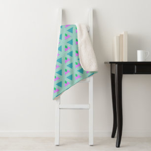 Cute Geometric Triangle Pattern Turquoise Purple Sherpa Blanket