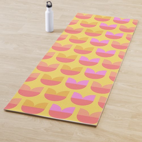 Cute Geometric Tulip Flowers Pattern Yellow Pink Yoga Mat