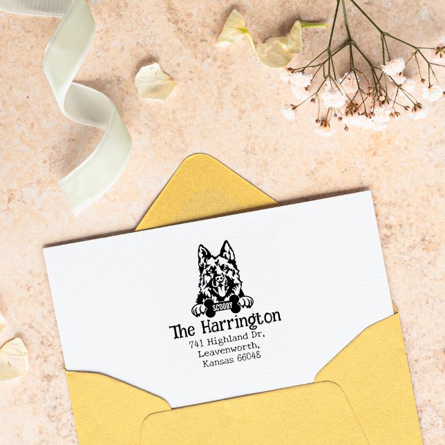 Cute German Shephard Custom Return Address Rubber Stamp (Creator Uploaded)