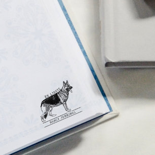 Cute German Shephard Dog Vintage Ex Libris Library Rubber Stamp