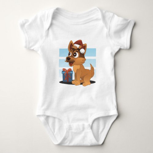 Cute German Shepherd Cartoon  Baby Bodysuit