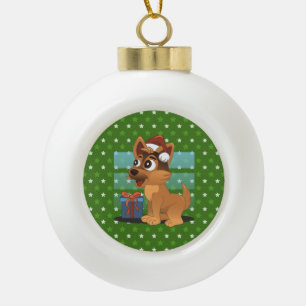 Cute German Shepherd Cartoon  Ceramic Ball Christmas Ornament