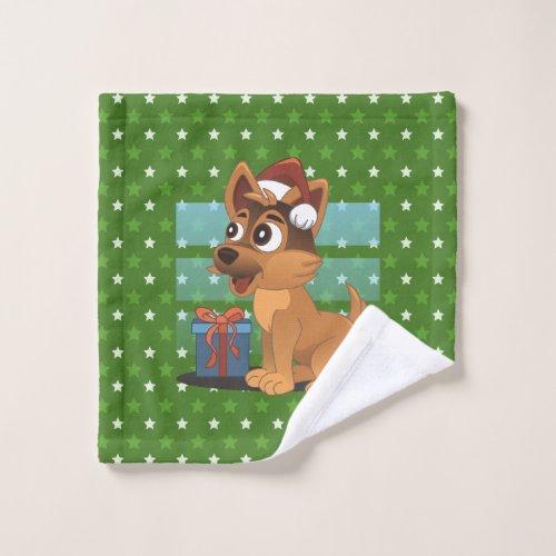 Cute German Shepherd Cartoon  Wash Cloth