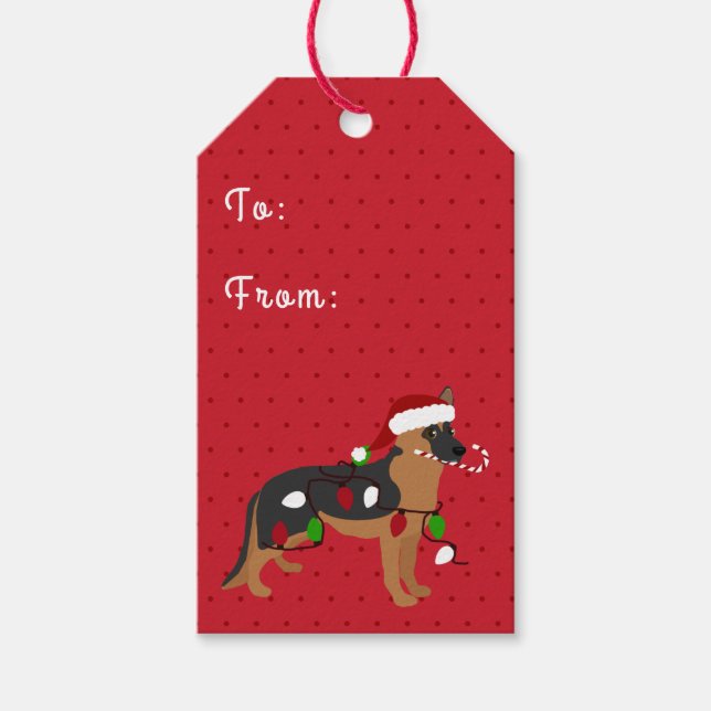 Cute German Shepherd Christmas Gift Tags (Front)