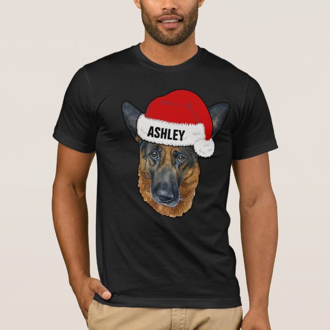 Cute German Shepherd Christmas Hat Dog Big T-Shirt (Front)