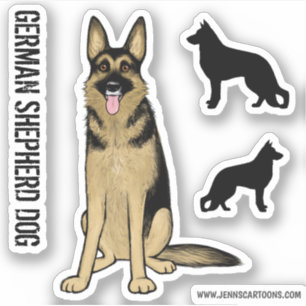 Cute German Shepherd Dog and Silhouettes Stickers