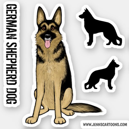 Cute German Shepherd Dog and Silhouettes Stickers