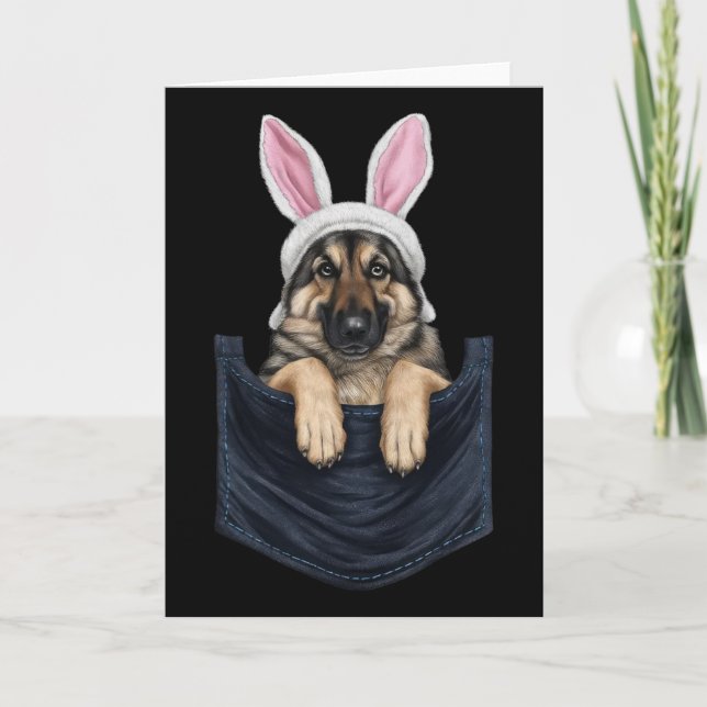 Cute German Shepherd Dog Bunny Hat In Pocket Easte Card (Front)