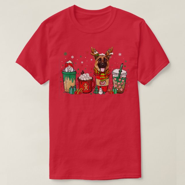 Cute German Shepherd Dog Christmas Coffee Pajamas  T-Shirt (Design Front)