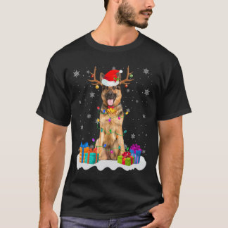 Cute German Shepherd Dog Christmas Lights Santa Ha T-Shirt