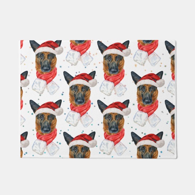 Cute German Shepherd Dog Christmas Pattern Doormat (Front)