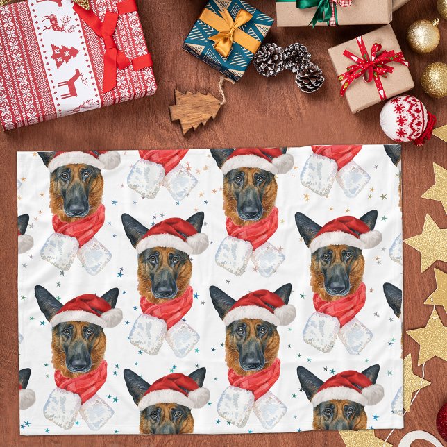 Cute German Shepherd Dog Christmas Pattern Fleece Blanket (Creator Uploaded)