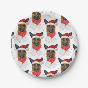 Cute German Shepherd Dog Christmas Pattern Paper Plates
